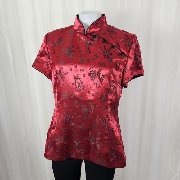 Vintage R&K Evening red Asian inspired blouse size 12 - Picture 1 of 9